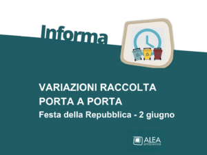 VARIAZIONI RACCOLTA PORTA A PORTA IN OCCASIONE DEL 2 GIUGNO