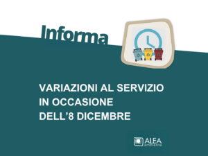 VARIAZIONI AL SERVIZIO IN OCCASIONE DELL’8 DICEMBRE